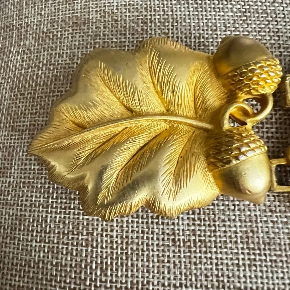 Vintage Paquette Gold Tone Leaf and Acorn Belt Buckle Medium Cottagecore